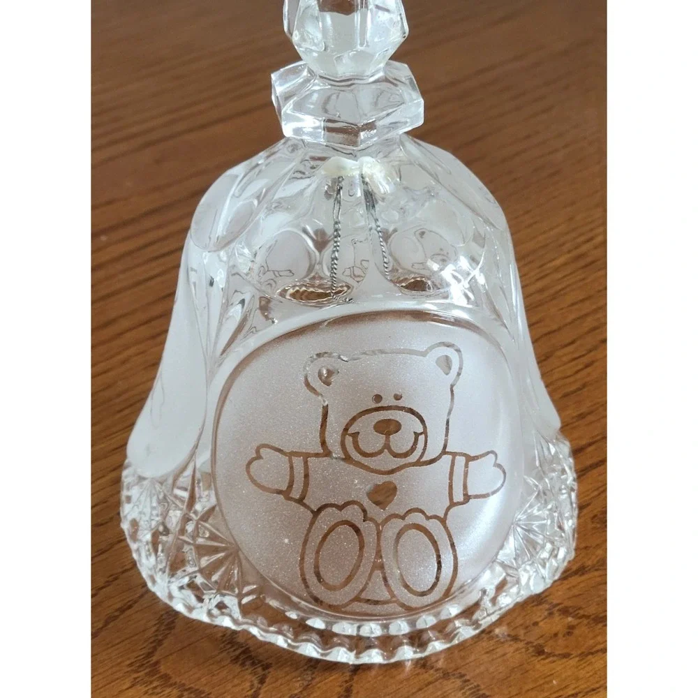 Crystal Glass Bell Vintage Teddy Bear Nursery Decor Collectible Clear